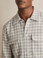 Reiss Light Grey Ribona Woven Check Twin-Pocket Overshirt - Image 4 of 6