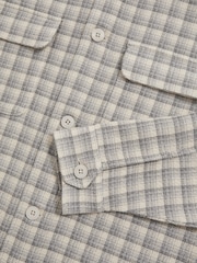 Reiss Light Grey Ribona Woven Check Twin-Pocket Overshirt - Image 6 of 6