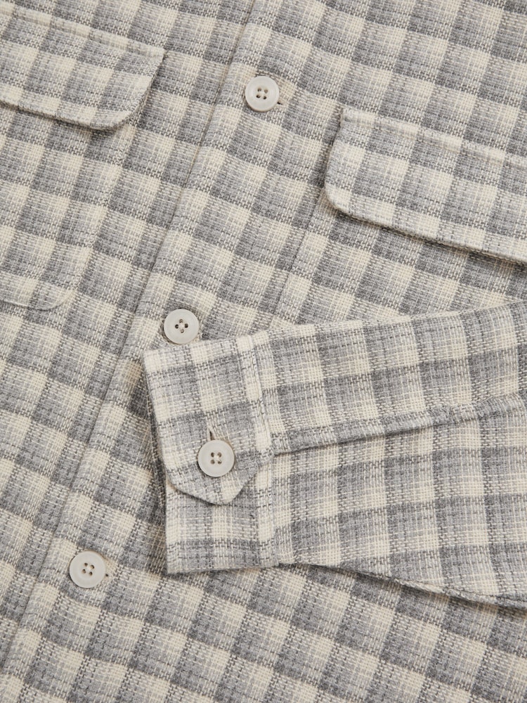Reiss Light Grey Ribona Woven Check Twin-Pocket Overshirt - Image 6 of 6
