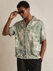 Reiss Green Samberg Paisley-Print Cuban-Collar Shirt - Image 1 of 5