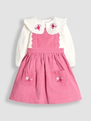 JoJo Maman Bébé Pink Embroidered Cord Pinafore Dress & Blouse Set - Image 1 of 6