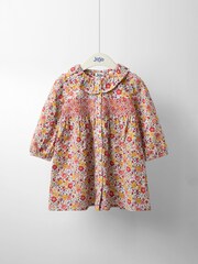 JoJo Maman Bébé Cream Floral Frill Collar Cord Button Through Dress - Image 1 of 5