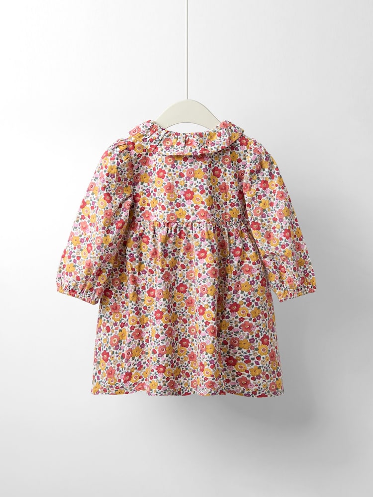 JoJo Maman Bébé Cream Floral Frill Collar Cord Button Through Dress - Image 2 of 5