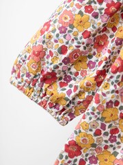 JoJo Maman Bébé Cream Floral Frill Collar Cord Button Through Dress - Image 4 of 5