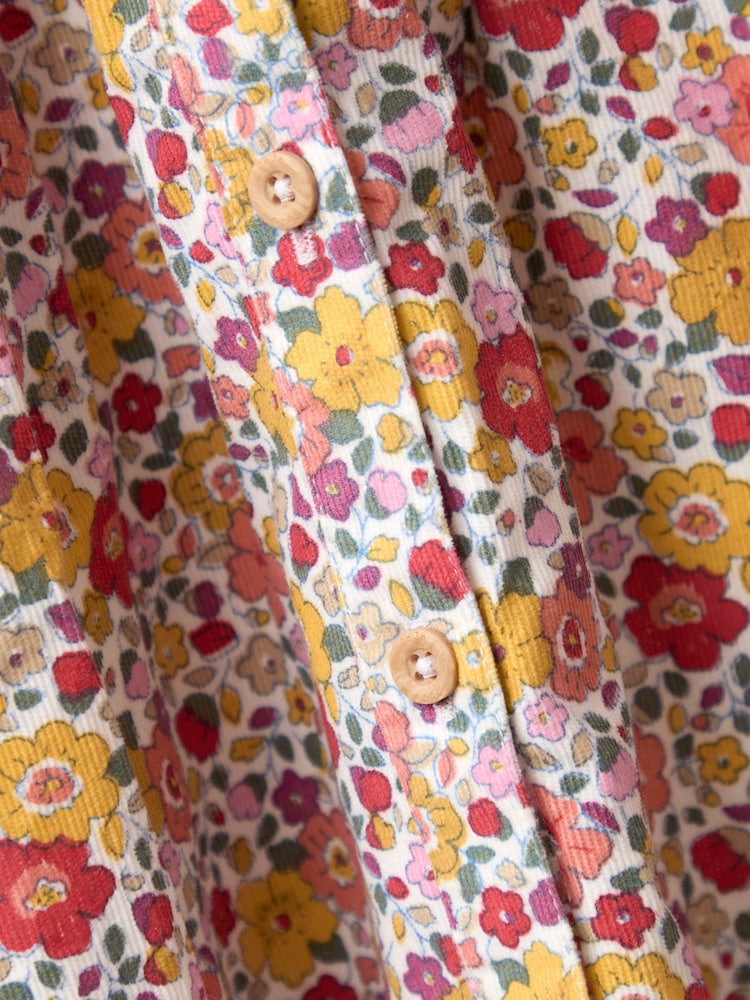 JoJo Maman Bébé Cream Floral Frill Collar Cord Button Through Dress - Image 5 of 5