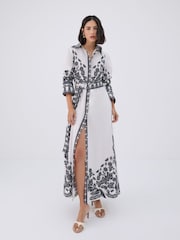 Raishma White Faith 100% Cotton Belted Waist Midi Shirt Dress - Image 1 of 3