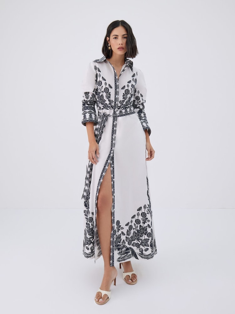 Raishma White Faith 100% Cotton Belted Waist Midi Shirt Dress - Image 1 of 3