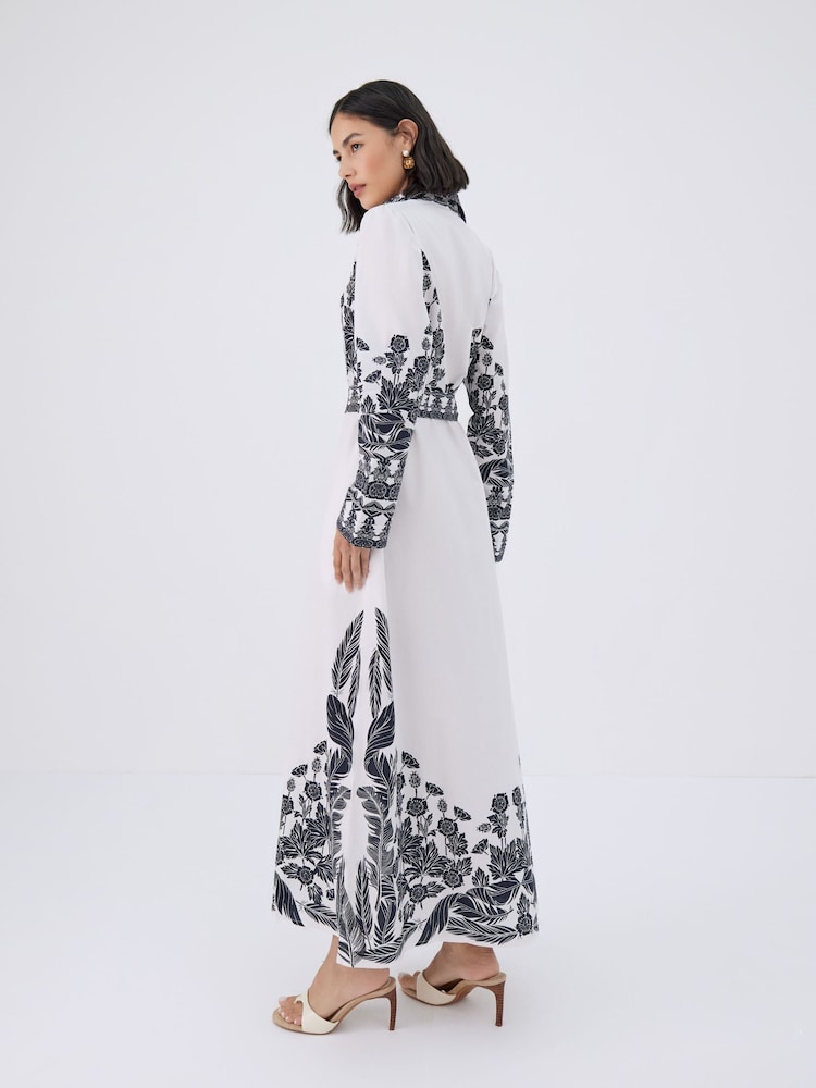 Raishma White Faith 100% Cotton Belted Waist Midi Shirt Dress - Image 2 of 3