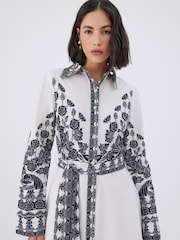 Raishma White Faith 100% Cotton Belted Waist Midi Shirt Dress - Image 3 of 3