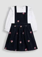 JoJo Maman Bébé Blue Embroidered Cord Pinafore Dress & Blouse Set - Image 1 of 7