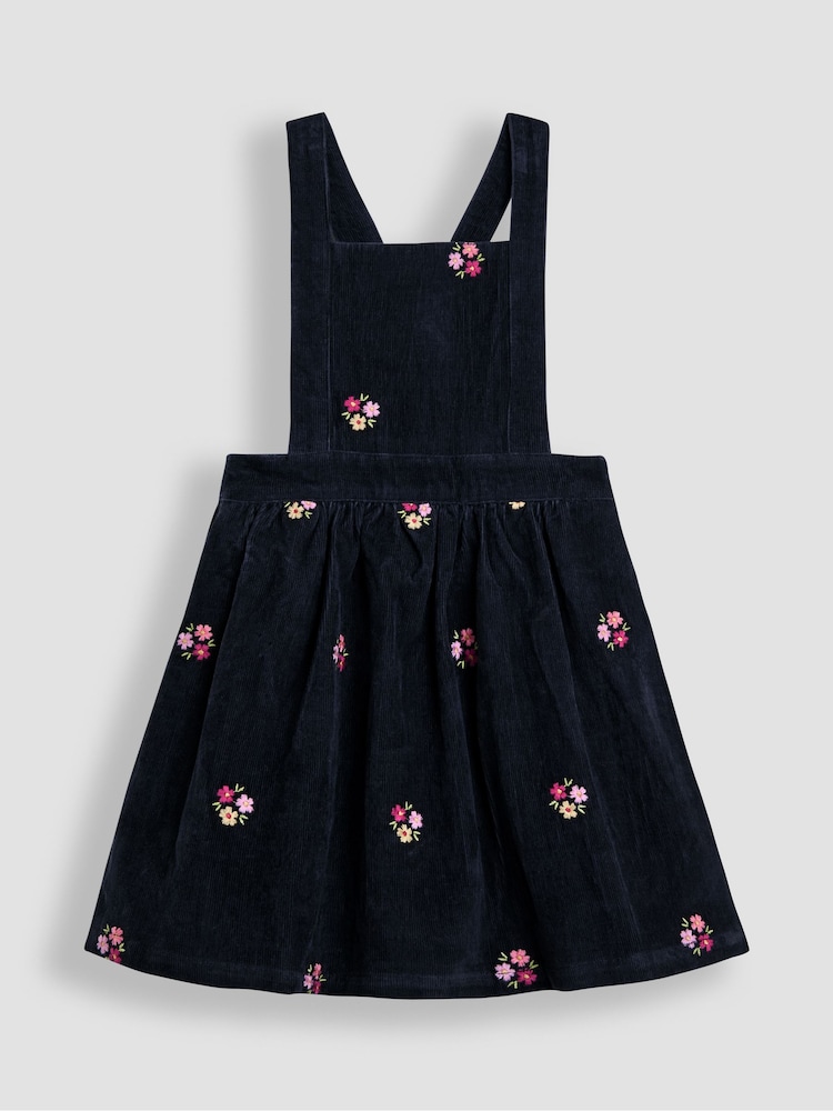 JoJo Maman Bébé Blue Embroidered Cord Pinafore Dress & Blouse Set - Image 2 of 7