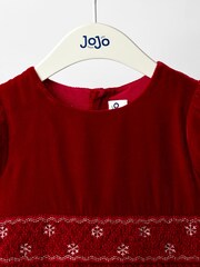 JoJo Maman Bébé Red Smock Waist Velvet Party Dress - Image 3 of 5