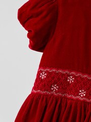JoJo Maman Bébé Red Smock Waist Velvet Party Dress - Image 4 of 5