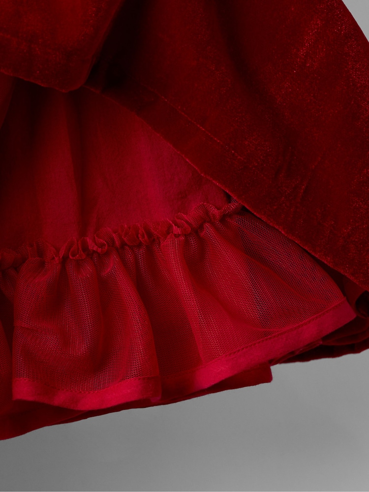JoJo Maman Bébé Red Smock Waist Velvet Party Dress - Image 5 of 5