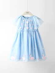 JoJo Maman Bébé Blue Swan Appliqué Tulle Party Dress - Image 1 of 4