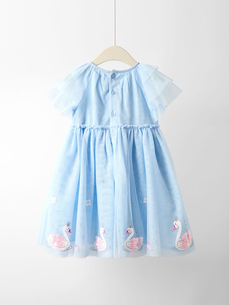 JoJo Maman Bébé Blue Swan Appliqué Tulle Party Dress - Image 2 of 4