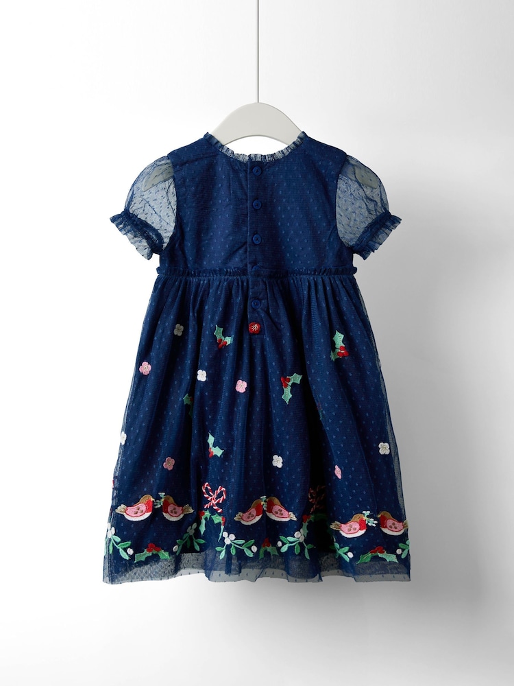 JoJo Maman Bébé Navy Blue Festive Friends Tulle Party Dress - Image 4 of 4
