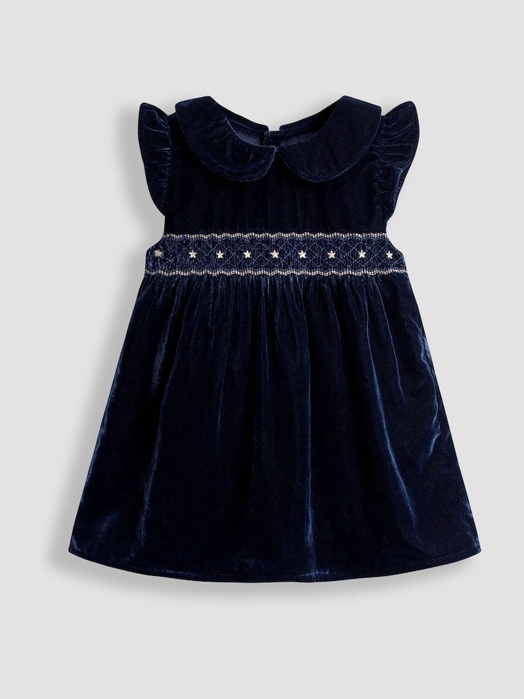 JoJo Maman Bébé Navy Blue Velvet Baby Dress & Body Set - Image 2 of 6