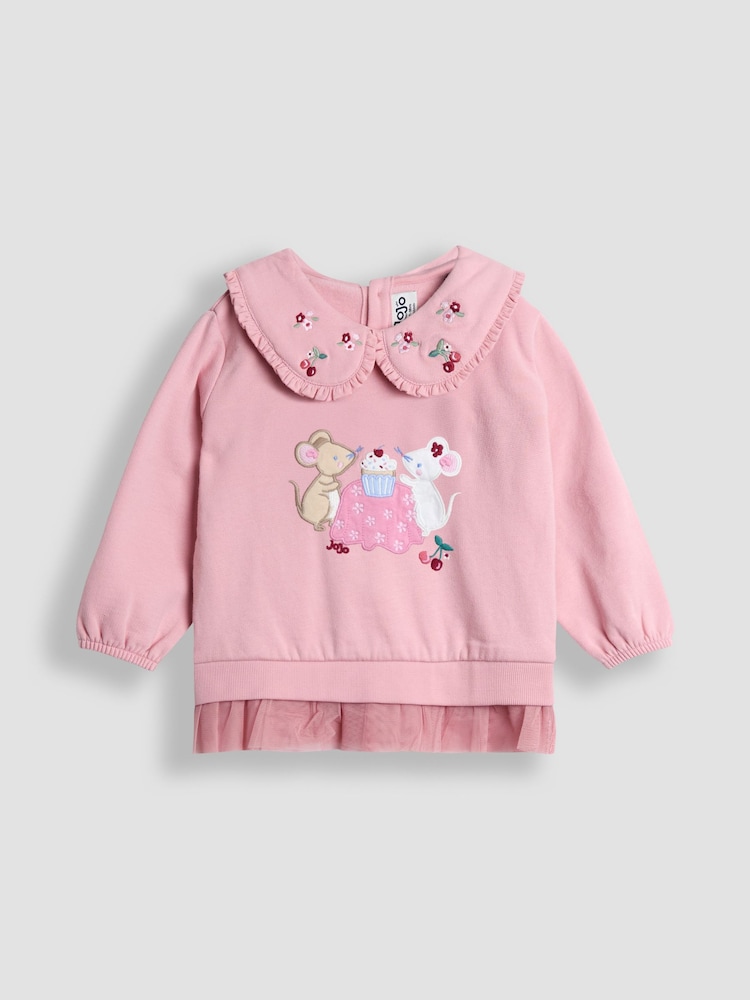 JoJo Maman Bébé Pink Light Appliqué Tulle Sweatshirt & Legging Set - Image 2 of 7