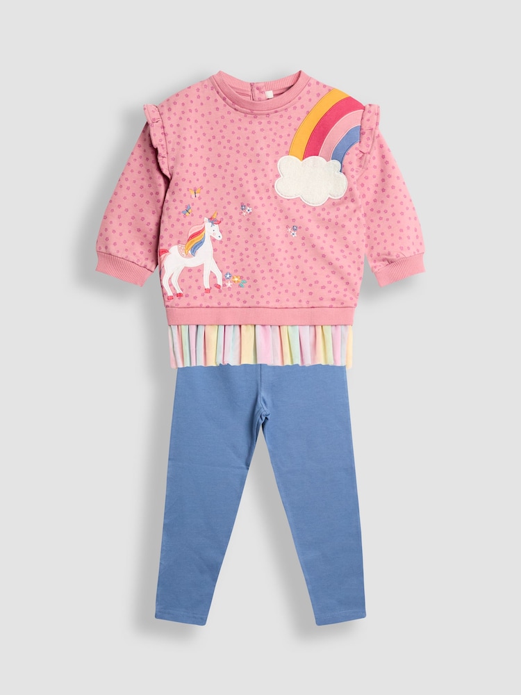 JoJo Maman Bébé Dark Pink Appliqué Tulle Sweatshirt & Legging Set - Image 1 of 7