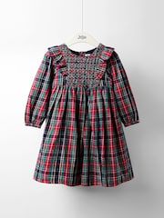 JoJo Maman Bébé Blue Smocked Frill Tartan Party Dress - Image 1 of 4