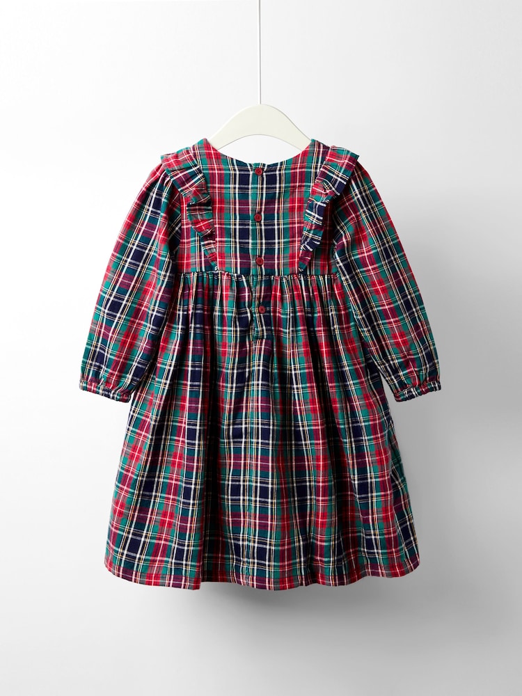 JoJo Maman Bébé Blue Smocked Frill Tartan Party Dress - Image 2 of 4