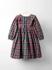 JoJo Maman Bébé Navy Smocked Frill Tartan Party Dress - Image 5 of 7