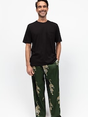 Cyberjammies Green Mens Printed Pyjama Bottoms and Solid Jersey T-Shirt - Image 1 of 3