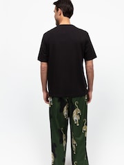 Cyberjammies Green Mens Printed Pyjama Bottoms and Solid Jersey T-Shirt - Image 2 of 3