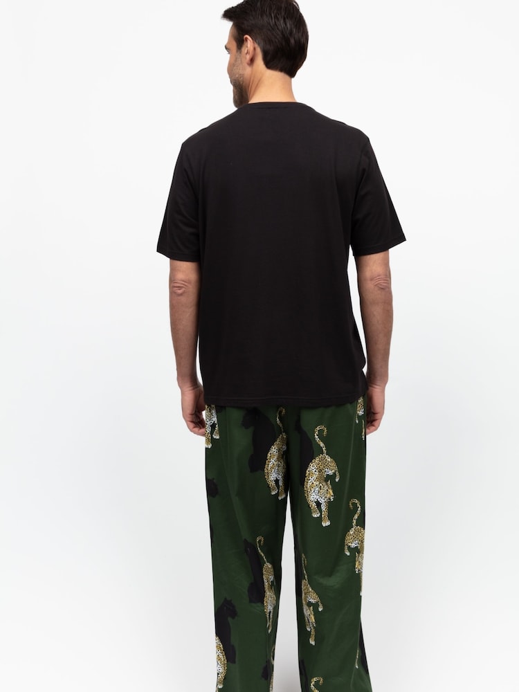 Cyberjammies Green Mens Printed Pyjama Bottoms and Solid Jersey T-Shirt - Image 2 of 3