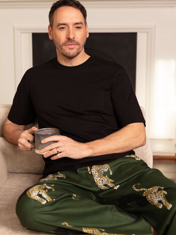 Cyberjammies Green Mens Printed Pyjama Bottoms and Solid Jersey T-Shirt - Image 3 of 3