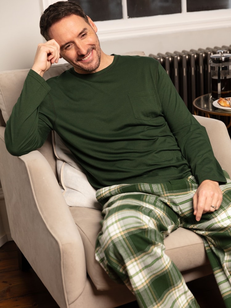 Cyberjammies Check Pyjama Bottoms and Solid Jersey T-Shirt - Bild 1 von 4