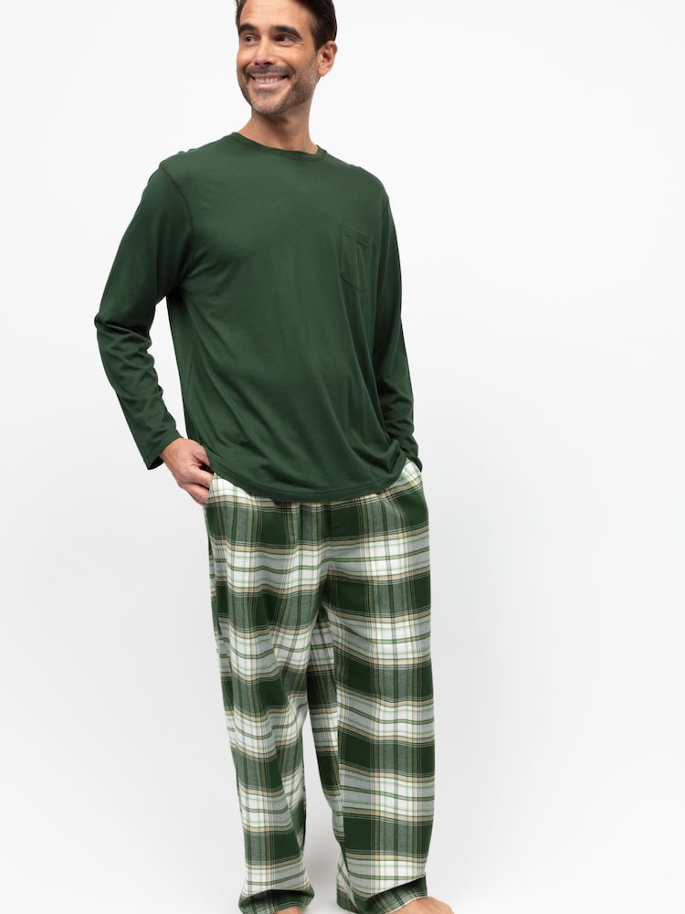 Cyberjammies Check Pyjama Bottoms and Solid Jersey T-Shirt - Bild 2 von 4