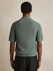 Reiss Pine Green Alphonso Cotton Textured-Knit Cuban-Collar Shirt - Image 4 of 5