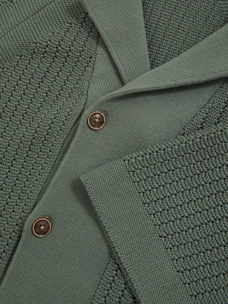 Reiss Pine Green Alphonso Cotton Textured-Knit Cuban-Collar Shirt - Image 5 of 5
