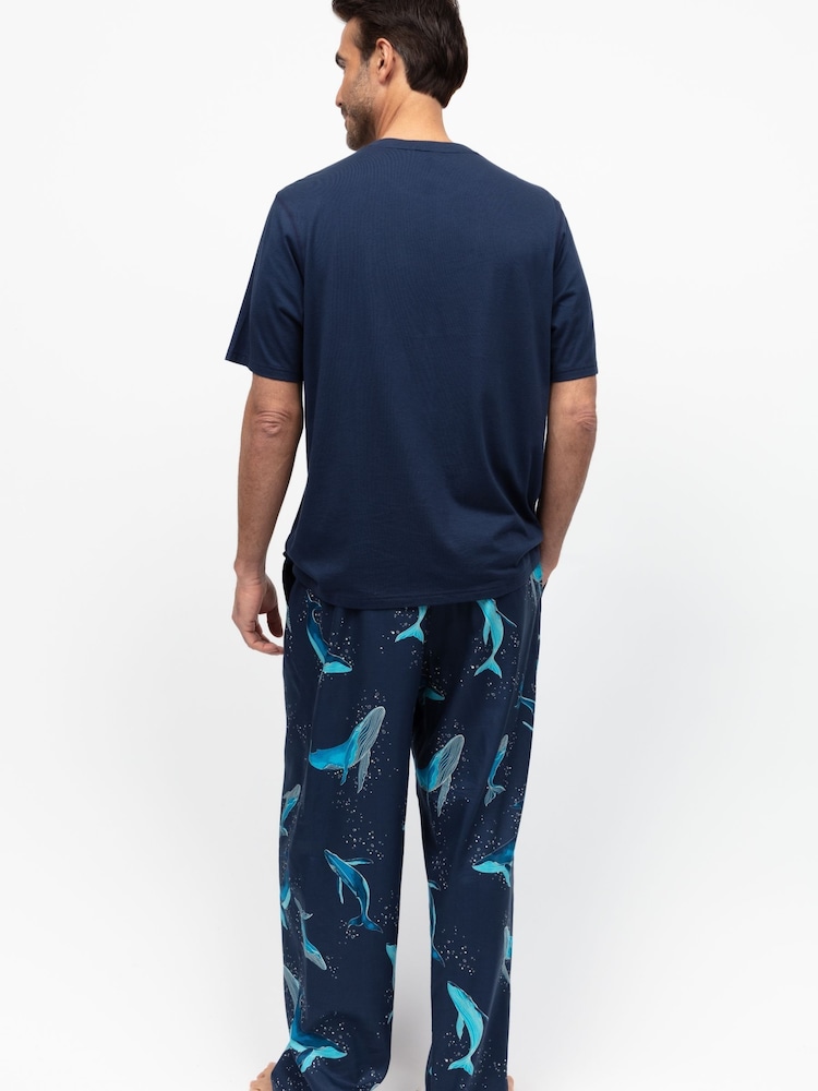 Cyberjammies Blue Mens Printed Pyjamas Bottoms and Solid Jersey T-Shirt - Image 2 of 3