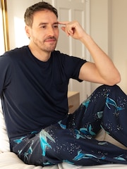 Cyberjammies Blue Mens Printed Pyjamas Bottoms and Solid Jersey T-Shirt - Image 3 of 3