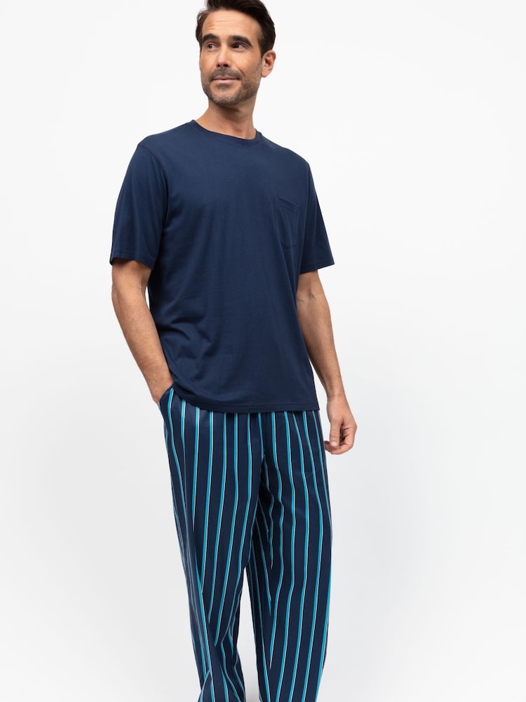 Cyberjammies Blue Mens Printed Pyjama Bottoms and Solid Jersey T-Shirt - Image 1 of 3