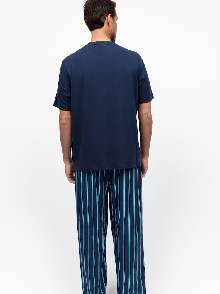 Cyberjammies Blue Mens Printed Pyjama Bottoms and Solid Jersey T-Shirt - Image 2 of 3