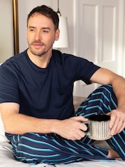 Cyberjammies Blue Mens Printed Pyjama Bottoms and Solid Jersey T-Shirt - Image 3 of 3