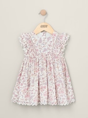 Mamas & Papas Pink 100% Cotton Frill Floral Print Dress - Image 1 of 2