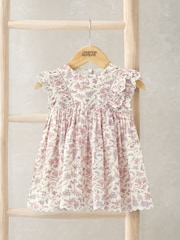 Mamas & Papas Pink 100% Cotton Frill Floral Print Dress - Image 2 of 2