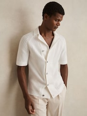 Weiß - Reiss Alphonso Cotton Textured-Knit Cuban-Collar Shirt - Bild 1 von 6