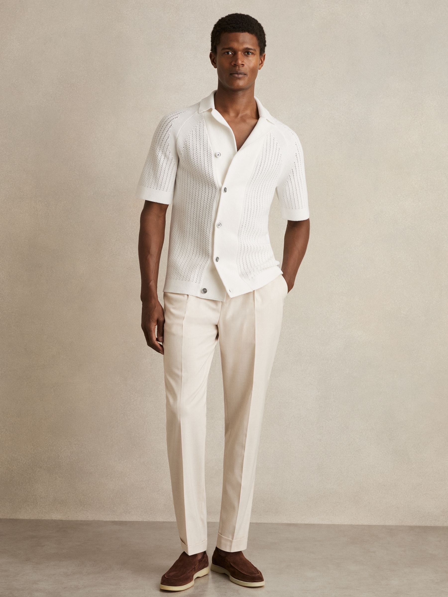 Buy Reiss White Alphonso Cotton Textured-Knit Cuban-Collar Shirt