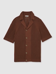 TABAKBRAUN - Reiss Alphonso Cotton Textured-Knit Cuban-Collar Shirt - Bild 2 von 6