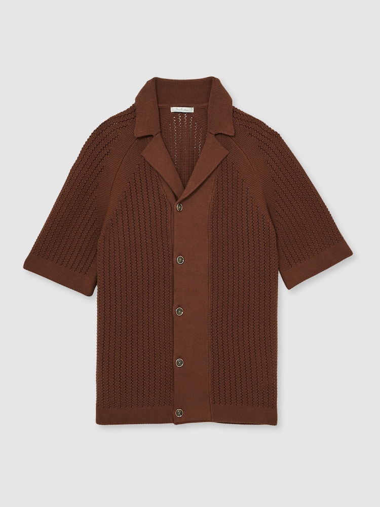 TABAKBRAUN - Reiss Alphonso Cotton Textured-Knit Cuban-Collar Shirt - Bild 2 von 6