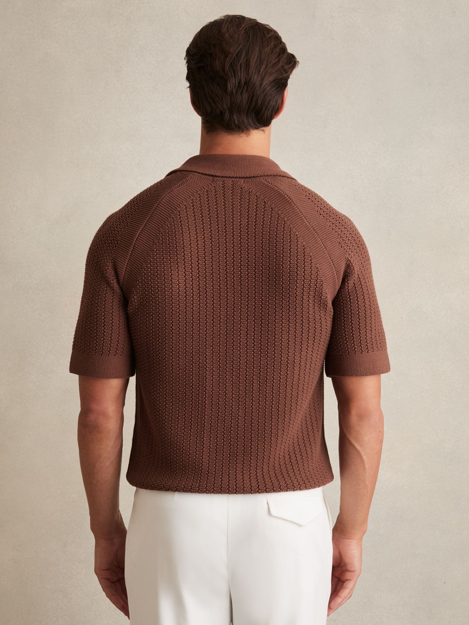 Buy Reiss Tobacco Brown Alphonso Cotton Textured-Knit Cuban-Collar