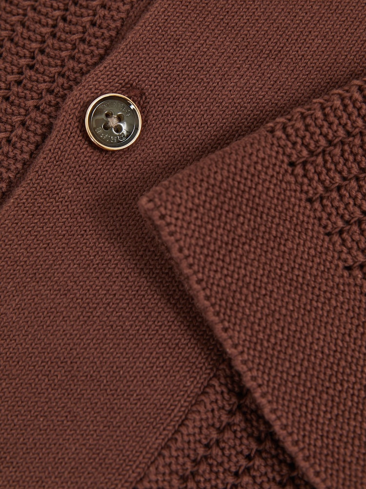 TABAKBRAUN - Reiss Alphonso Cotton Textured-Knit Cuban-Collar Shirt - Bild 6 von 6