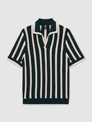 Reiss Dark Teal Green/Ecru Duncan Cotton Blend Stripe Knit Polo Shirt - Image 2 of 5
