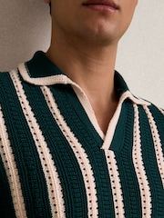 Reiss Dark Teal Green/Ecru Duncan Cotton Blend Stripe Knit Polo Shirt - Image 3 of 5
